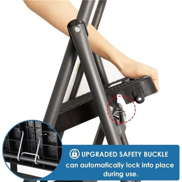 3 Step Ladder, GOLYTON Folding Step Stool with Anti-Slip Wide Pedal &  Handgrip - Picture 2 of 7